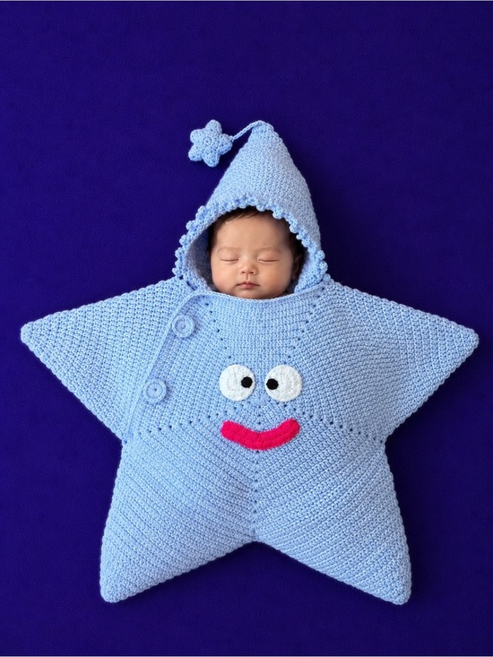 Handmade Other - Crochet baby star Cocoon- sleeping bag with hood